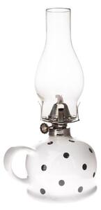 Keramická petrolejová lampa - biela s čiernymi bodkami