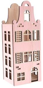 Svietnik - drevený domček, ružový 10x26x9 cm