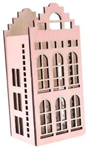 Svietnik - drevený domček, ružový 10x22,5x9 cm