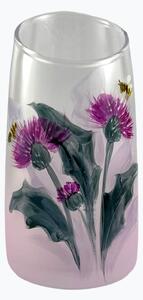 Maľovaná váza skosená s motívom kvetov a včely