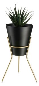 KOVOVÝ KVETINÁČ SO STOJANOM LOFT 24X16 CM ČIERNA/ZLATÁ