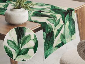 Biante Zamatový behúň na stôl Tamara TMR-028 Veľké zelené listy 20x140 cm