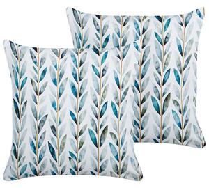 Sada 2 záhradných vankúšov biela a zelená polyester 45 x 45 cm štvorcový vzor listov s motívom moderný dizajn dekoračný vankúš