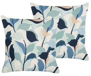 Sada 2 záhradných vankúšov modrá polyester 45 x 45 vzor listov moderný štýl vonkajšie dekorácie vodoodolné