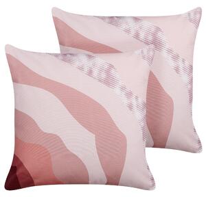Sada 2 záhradných vankúšov ružová polyester 45 x 45 abstraktný vzor moderný štýl vonkajšie dekorácie vodoodolné