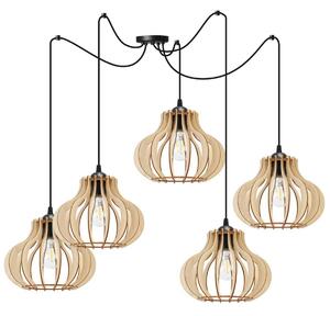 Závesné svietidlo Timber Spider 3, 5x drevené tienidlo
