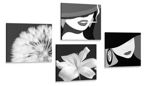 Set obrazov dámy v čiernobielom prevedení Varianta: 4x 40x40