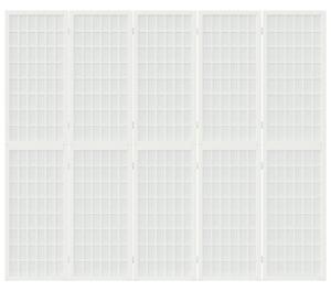 Skladací paraván s 5 panelmi, japonský štýl 200x170 cm biely