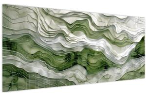 Obraz - Zelenobiele vlnky (120x50 cm)
