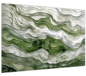 Obraz - Zelenobiele vlnky (90x60 cm)