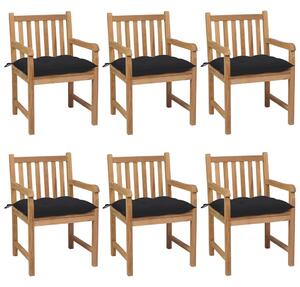Záhradné stoličky 6 ks s čiernymi podložkami tíkový masív