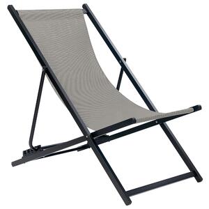 Skladacia plážová stolička sivá látkové sedadlo čierny rám ležadlo na terasu s nastaviteľným operadlom