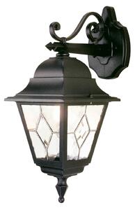 Vonkajšia nástenná lampa Norfolk, čierna/číra, s olovnatým sklom, IP43, Čierna, kov, Nástenné svietidlo