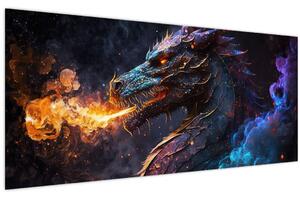 Obraz - Drak pľuvajúce plamene (120x50 cm)