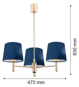 Brilagi - Luster na tyči MONTE 3xE27/15W/230V modrá/zlatá