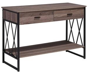 Konzolový stôl hnedý s čiernou doskou stola MDF 46 x 107 cm, drevený vzhľad, 2 zásuvky obdĺžnikové priemyselné