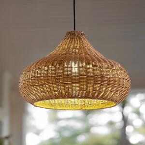 Lucande vonkajšia závesná lampa Taniola, 1-pl., béžová, ratan, IP44, Svetlé drevo, Drevo, Vidiecky / Rustikálny, Závesné svietidlo