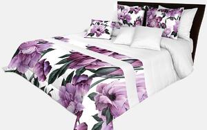 Prehoz na posteľ v krásnej bielej farbe s potlačou dokonalých fialových kvetov Fialová