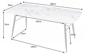 Jedálenský stôl Laney 180 cm mramor dekor - biely
