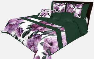 Prehoz na posteľ v krásnej zelenej farbe s potlačou dokonalých fialových kvetov Zelená