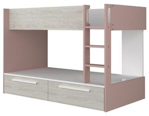Poschodová posteľ EMMET VII pínia cascina/staroružová, 90x200 cm