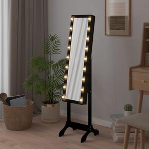 Voľne stojace zrkadlo s LED, čierne 34x37x146 cm