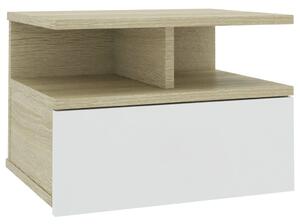 Nástenný nočný stolík biely a farby dubu sonoma 40x31x27 cm drevotrieska