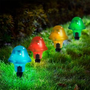 Solárne LED záhradné svietidlo v tvare huby – Solárna zásuvková lampa – 1 LED – Automatické zapnutie pri súmraku – Farebné dekoratívne vonkajšie osvetlenie pre záhradu, chodník a záhon [11704]