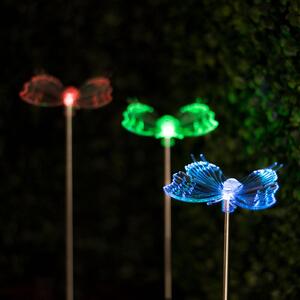 1x solárne záhradné svietidlo LED so solárnym napájaním – dekoratívna motýľová lampa pre vonkajšie použitie – RGB LED – výška 43,5 cm – s kolíkom do zeme – automatické zapínanie/vypínanie – náladové osvetlenie pre záhradu a chodníky [11393]