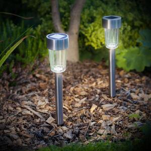 1x solárne LED záhradné svietidlo s kolíkom do zeme – studená biela – sivá – kov – 18,5 cm – solárne napájanie – automatické zapnutie pri súmraku – dekoratívne vonkajšie osvetlenie pre záhradu a chodníky [11702A]