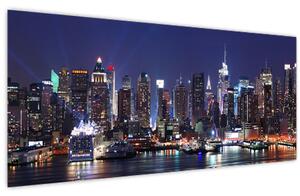 Obraz - Osvetlené New Yorské mrakodrapy (120x50 cm)