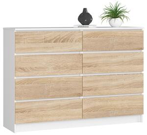 Komoda K140 8SZ CLP biela / sonoma