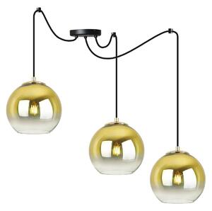 Závesné svietidlo Bergen Gold Spider, 3x zlaté/transparentné sklenené tienidlo (fi 15cm)