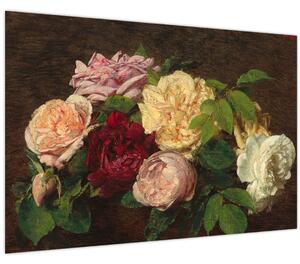 Obraz - Henri Fantin-Latour, Roses de Nice on a Table, reprodukcia (90x60 cm)