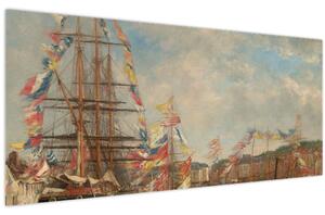 Obraz - Eugène Boudin, Festival in the Harbor of Honfleur, reprodukcia (120x50 cm)