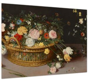 Obraz - Jan Brueghel the Elder, Flowers in a Basket and a Vase, reprodukcia (70x50 cm)
