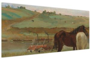 Obraz - Edgar Degas, Horses in a Meadow, reprodukcia (120x50 cm)