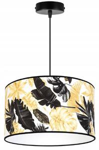 Závesné svietidlo Gold Flowers, 1x biele textilné tienidlo s kvetinovým vzorom, (výber z 2 farieb konštrukcie), (fi 35cm)