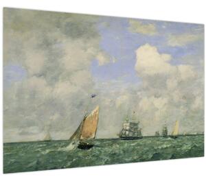 Obraz - Eugène Boudin, Ships and Sailing Boats Leaving Le Havre, reprodukcia (90x60 cm)