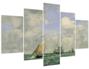 Obraz - Eugène Boudin, Ships and Sailing Boats Leaving Le Havre, reprodukcia (150x105 cm)