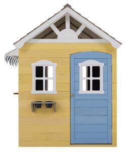 KONDELA Drevený záhradný domček pre deti, biela/sivá/žltá/modrá, NESKO