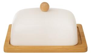 Biela porcelánová nádobka na maslo s bambusovou táckou Orion Whiteline