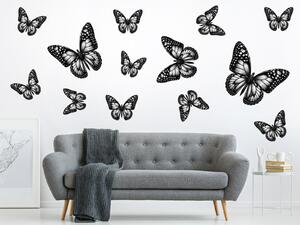 Nalepte.cz Motýle čierne 13 ks textilní prelepiteľné nálepky na stenu arch 100 x 100 cm