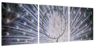 Obraz - Biely páv (s hodinami) (90x30 cm)