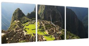 Obraz - Lamy v Machu Picchu (s hodinami) (90x30 cm)