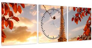 Obraz - Paríž (s hodinami) (90x30 cm)