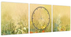 Obraz - Maľovaná lúka (s hodinami) (90x30 cm)
