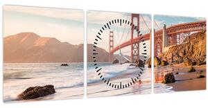 Obraz - Golden Gate Bridge (s hodinami) (90x30 cm)