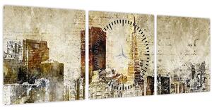 Obraz - Umelecky stvárnené mesto (s hodinami) (90x30 cm)