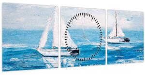 Obraz - Maľba jachty na mori (s hodinami) (90x30 cm)